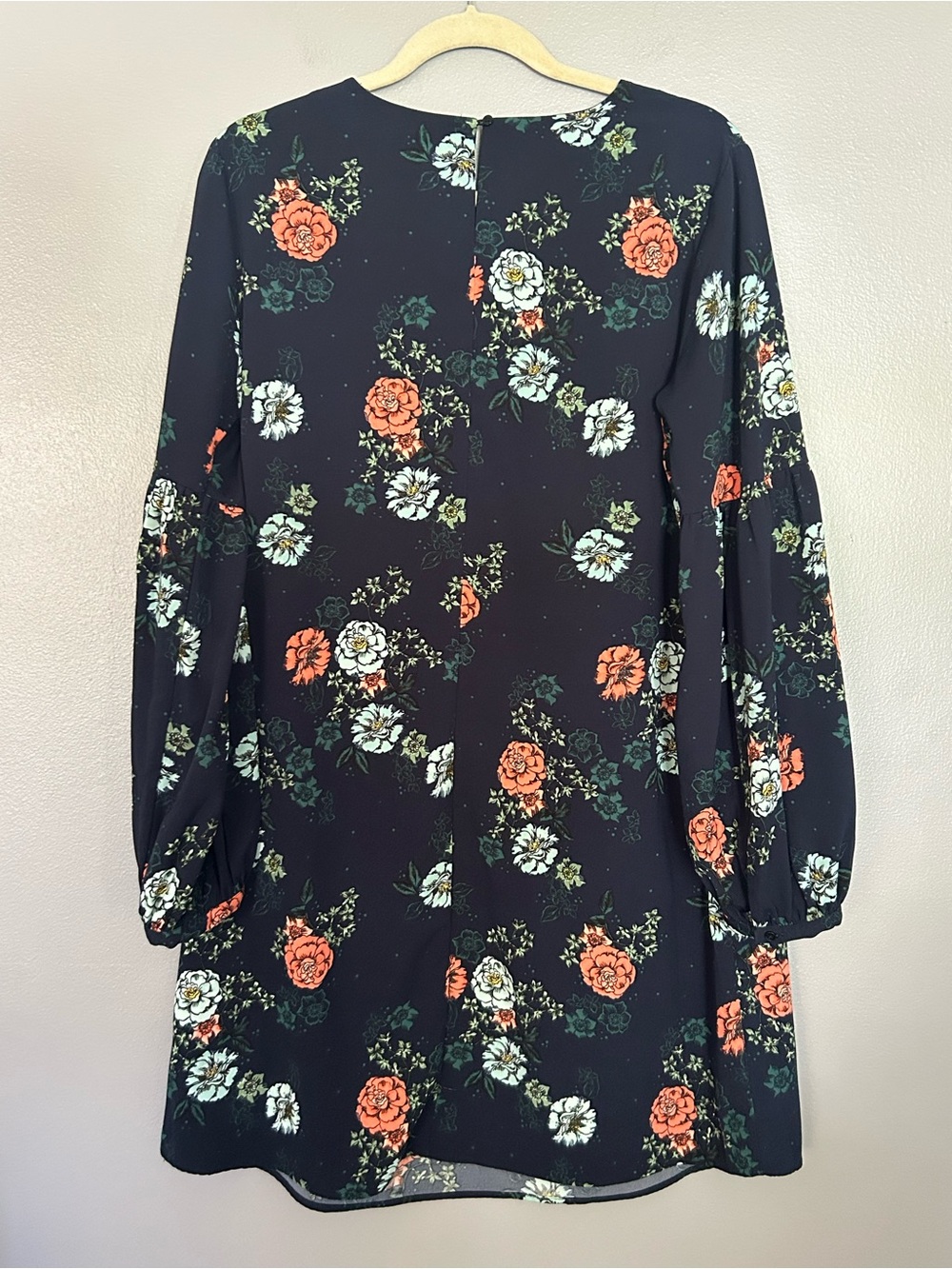 Merona Navy Floral Long Sleeve Back Keyhole Shift Dress Women’s Large - Picture 2 of 6